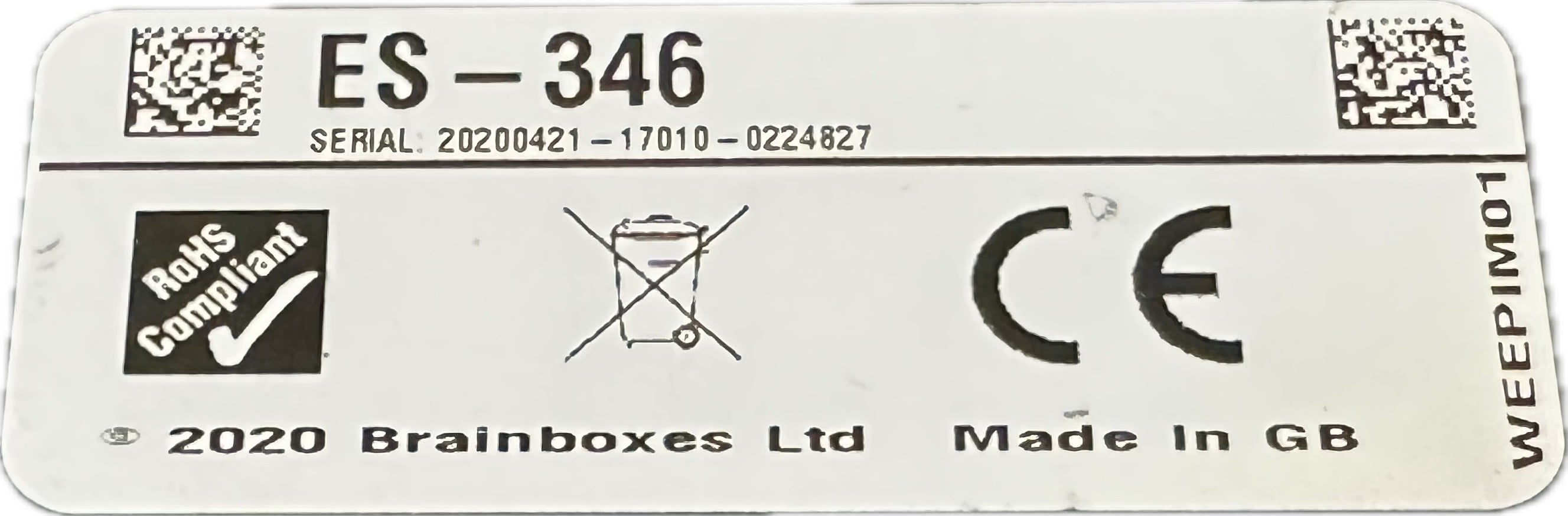 Image showing the sticker of the ES-346 that contains the serial number